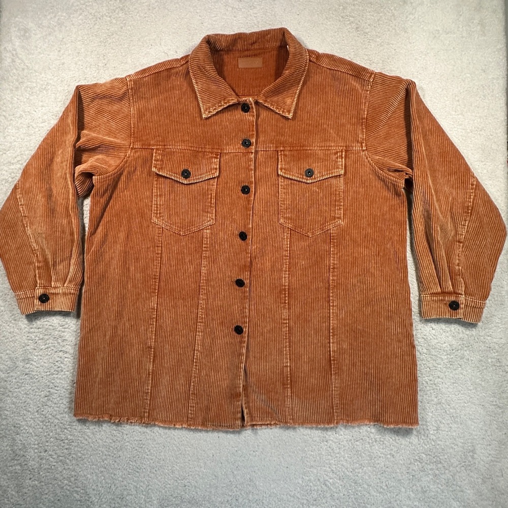 Umgee Shacket Women M Orange Rust Corduroy Oversized Boxy Raw Hem Button Jacket